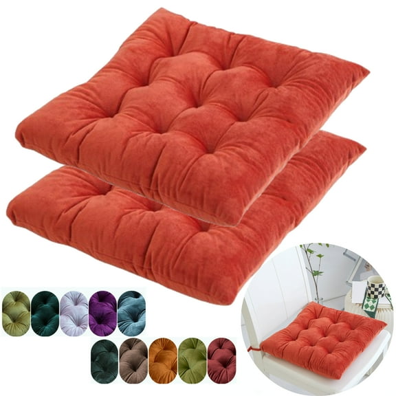 Bxaolu 2 Pack Soft Velvet Chair Pads with Ties - 16x16 Seat Cushions for Dining & Office Chairs - Non-Slip, Washable, Comfortable - Orange Velvet Chair Pads Set