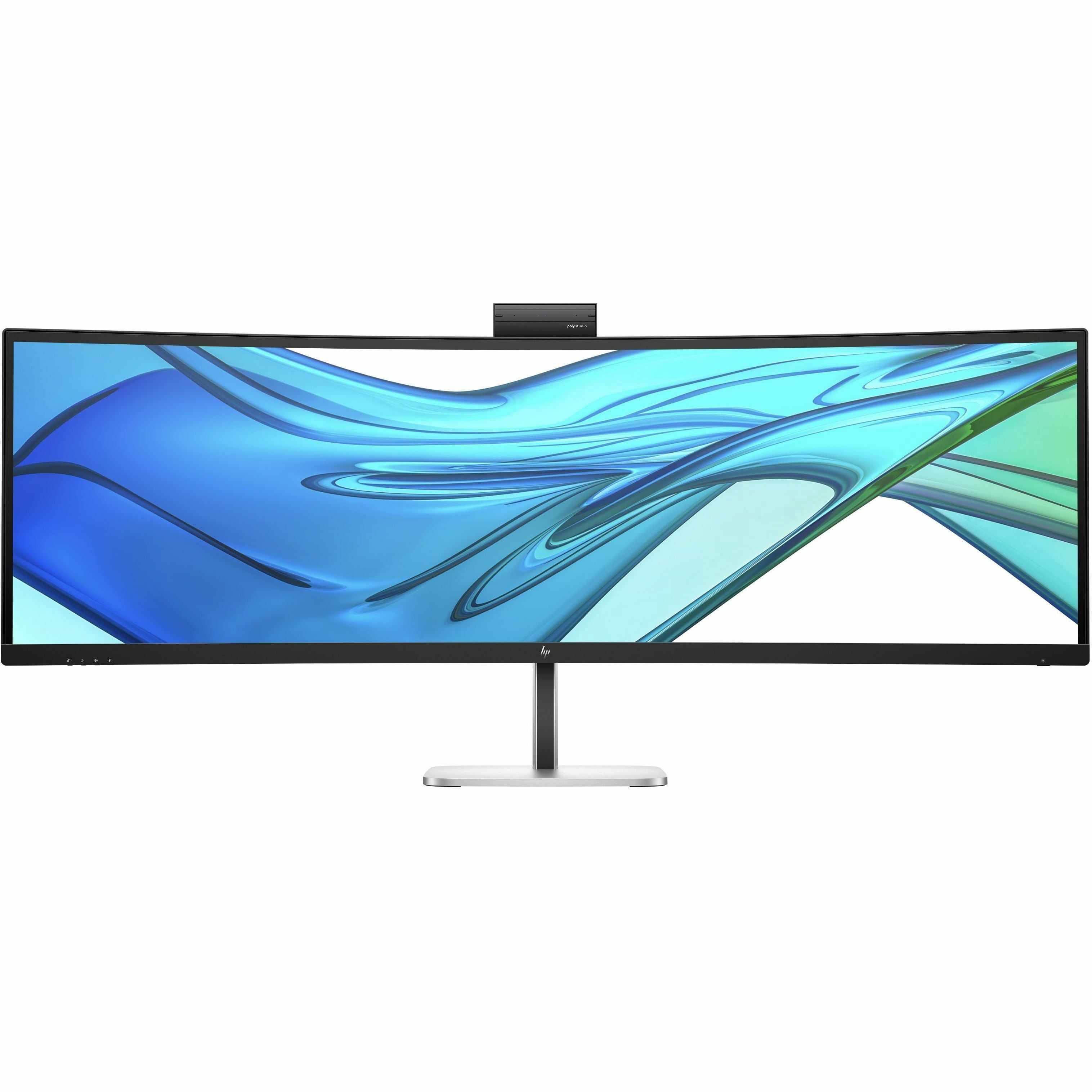 HP 549pm 49" Class Webcam Dual Quad HD (DQHD) Curved Screen LED Monitor, 32:9, Black, Silver
