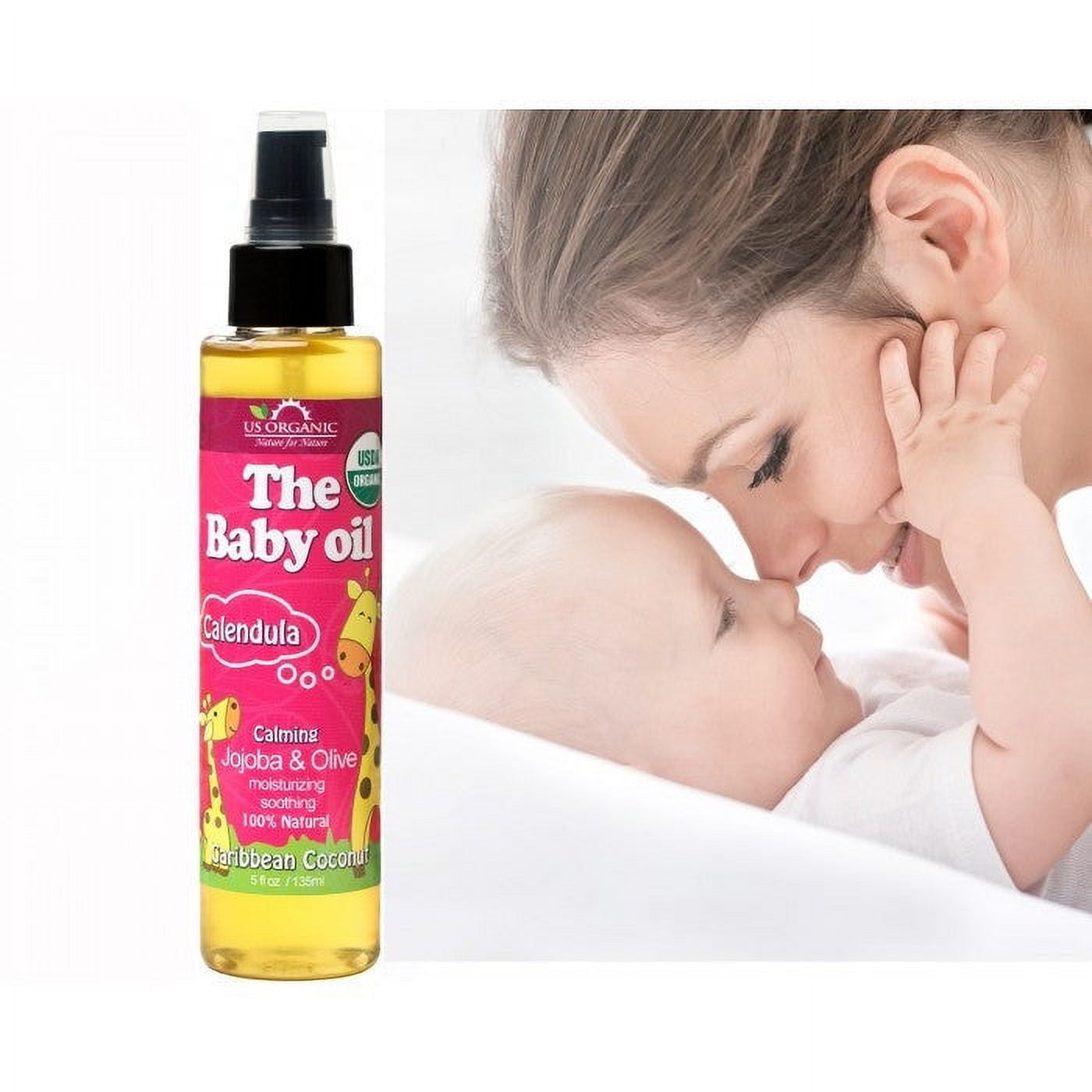 Organic, The Baby Oil, Caribbean Coconut, with Calendula, Jojoba, Olive Oil, and Vitamin E, DA Certified Organic, 5 oz