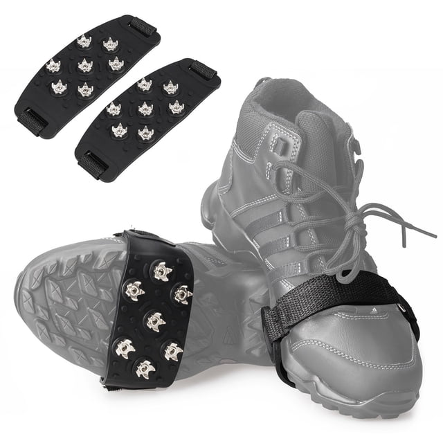Tacos de tracción antideslizantes para crampones, tacos de 7 puntos para calzado para caminar, correr, hacer senderismo, montañismo, hielo y nieve (negros)