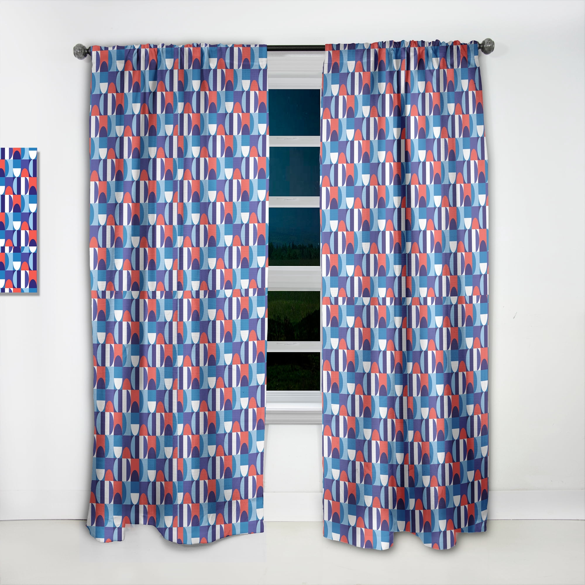 Designart 'Red, Blue & White Polka Dots' Mid-Century Modern Curtain Panel