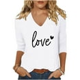 thumbnail image 2 of Plus Size Tops for Womens Heart Graphic 3/4 Sleeve Tshirts Valentine's Day Casual V Neck Tee Shirts, 2 of 3