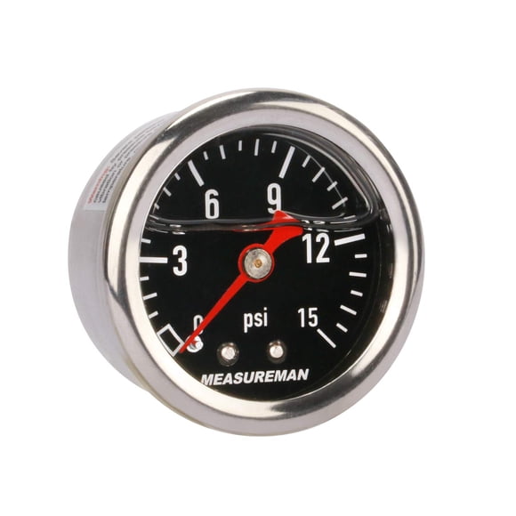 MEASUREMAN 1,5 "" esfera negra 304 caja de acero inoxidable medidor de presión de combustible lleno de líquido 0-15Psi 3-2-3% 1/8" NPT montaje central trasero