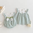 thumbnail image 3 of Body a cuadros de verano 2025 para niñas, monos infantiles con bonito conejito bordado, ropa dulce para bebés de 0 a 2 años, vestido para hermanas, 3 of 6