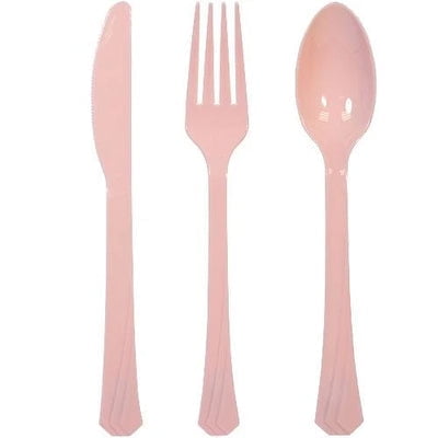 EcoQuality Disposable Plastic Pink Cutlery Combo Set - Great for Party, Soups, Kitchen, Office, Togo, Lunch, Cafeterias, Restaurants (24)