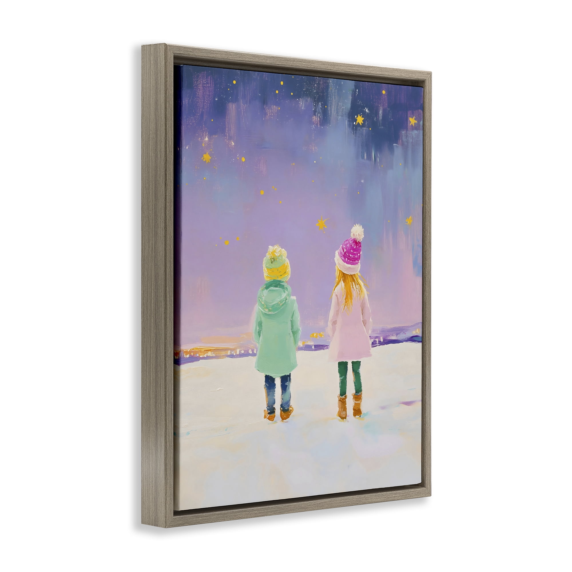 Stupell Industries Children Watching Starry Winter Sky Brown Framed Floater Canvas Wall Art, design by The Prints Vibe