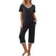 thumbnail image 1 of Conjunto de pijama de mujer Lucakuins, camiseta de manga corta con cuello en V y pantalones capri, ropa de dormir, trajes de salón de Color contrastante/floral/leopardo Lucakuins moda, 1 of 6