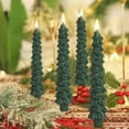 thumbnail image 3 of Shoreew 4 Pcs Christmas Tree Flameless Taper Candles Green LED Candlestick with 3D Flickering Flame for Xmas Home Decor, 3 of 7