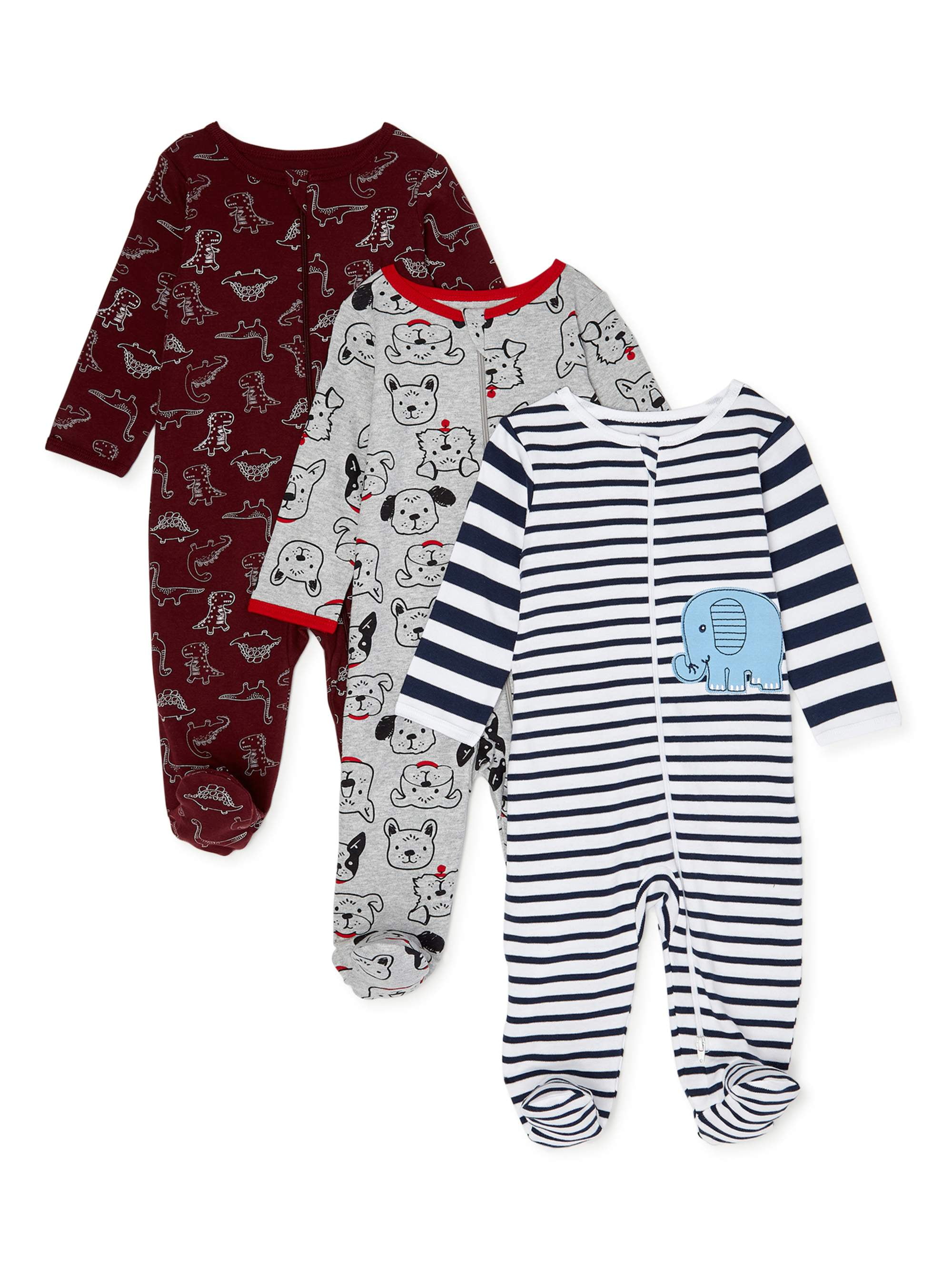 Wonder Nation Newborn Baby Boy Sleep and Play Pajamas, 3 Pack (Pre6/9M