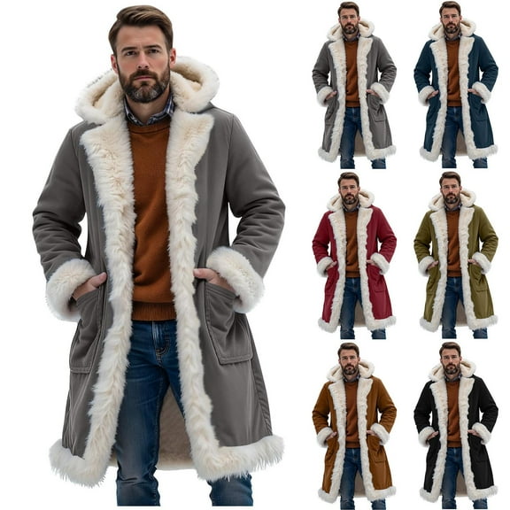 BiZtdJrK Navy Sherpa Lined Winter Coats for Men Heavyweight Warm Fleece Hooded Jacket Outdoor Wind Proof Cardigans Outerwear L