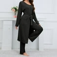 thumbnail image 3 of QUYUON Women 3 Piece Lounge Set Casual Long Sleeve Open Front Cardigans Jackets with Pocket Belted Sleeveless Crop Tops and Drawstring Elastic Waist Pants Fall Outfits Black XXL, 3 of 8