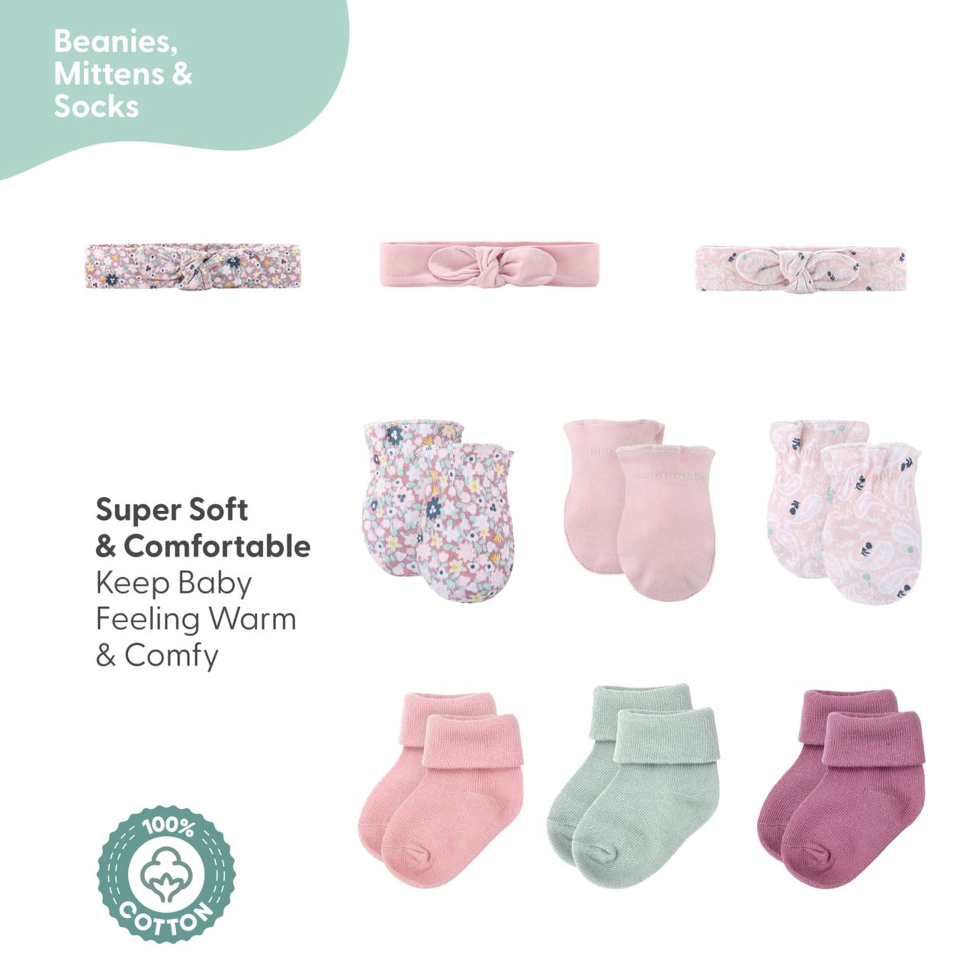 The Peanutshell Newborn Layette Gift Set for Baby Girls, Blue Pink Prairie Floral, 16 Essential Pieces, 0-3 Months