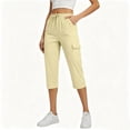 thumbnail image 3 of Bloomae Women's Cargo Capris Lightweight Quick Dry Hiking Travel Capris Summer Casual Drawstring Elastic High Waist Cropped Pants with Multi-Pockets, 3 of 9
