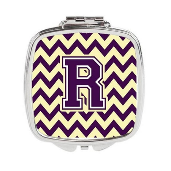 Carolines Treasures  Letter R Chevron Purple & Gold Compact Mirror