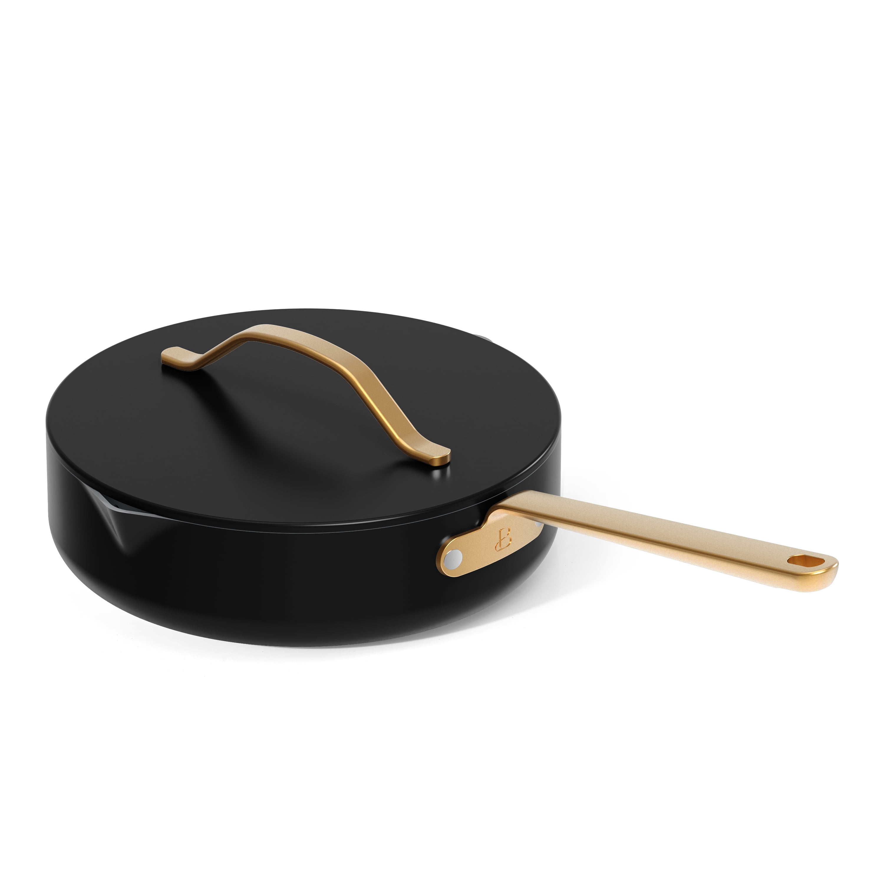 Beautiful 12-Piece Ceramic Nonstick Cookware Set, Pots and Pans with Strainer Lids, Black Sesame by Drew Barrymore