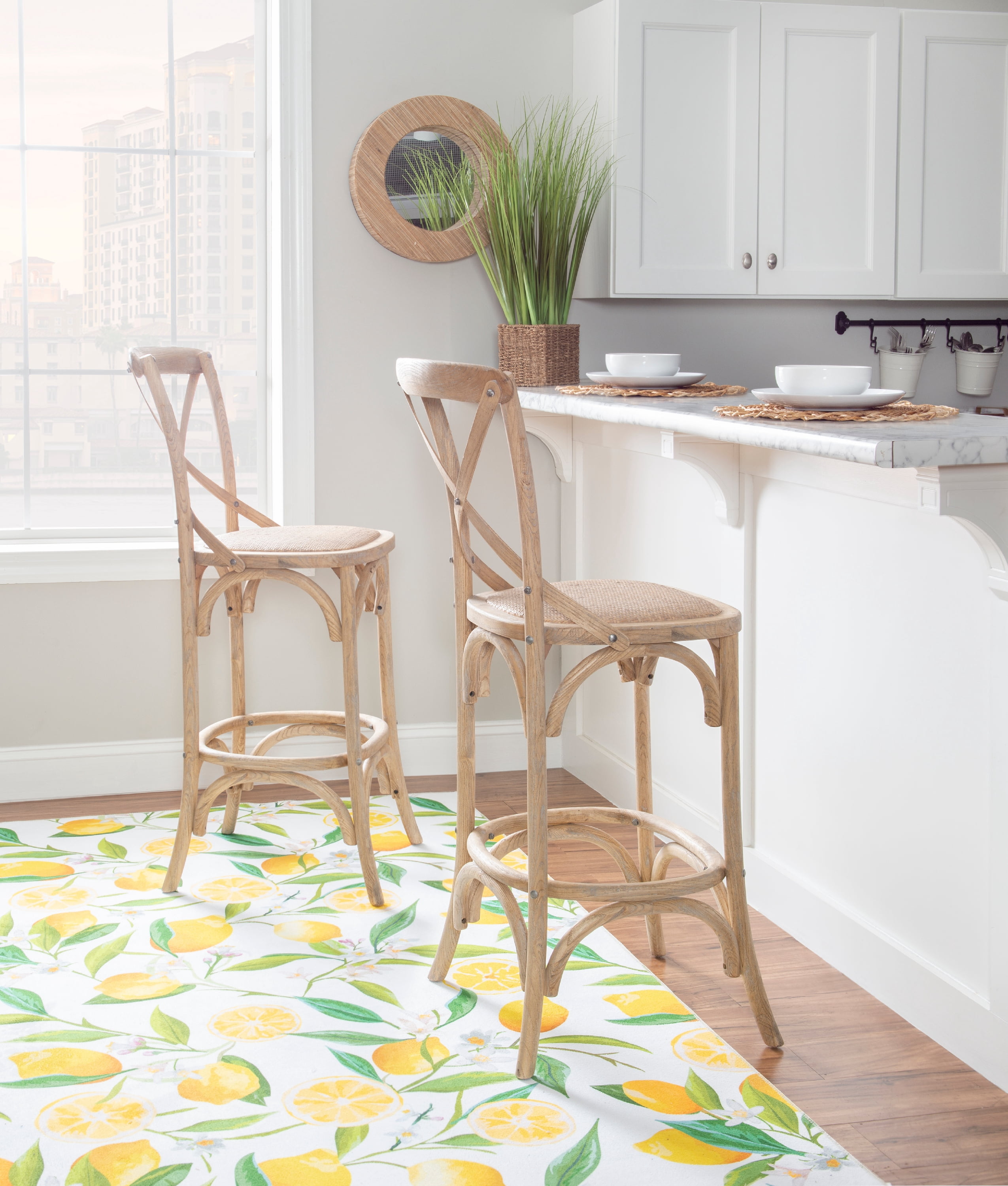 Linon Kershaw X-Back Bar Stool, 30" Seat Height, Gray Wash Finish