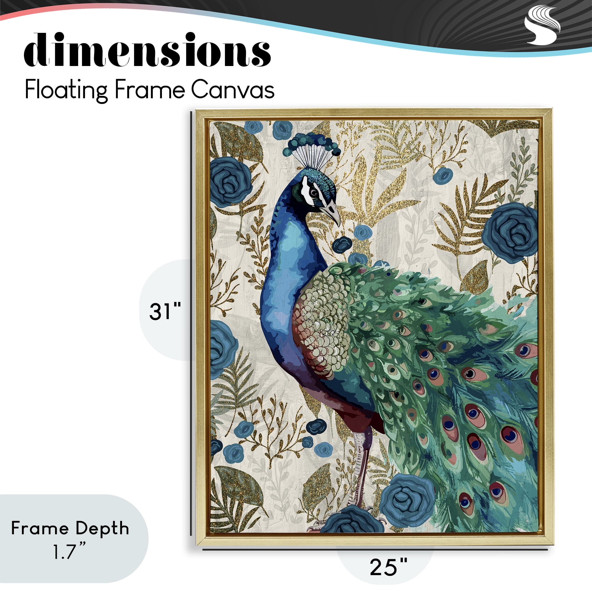 Stupell Industries Rococo Peacock Pride Gold Framed Floater Canvas Wall Art, design by Kim Allen