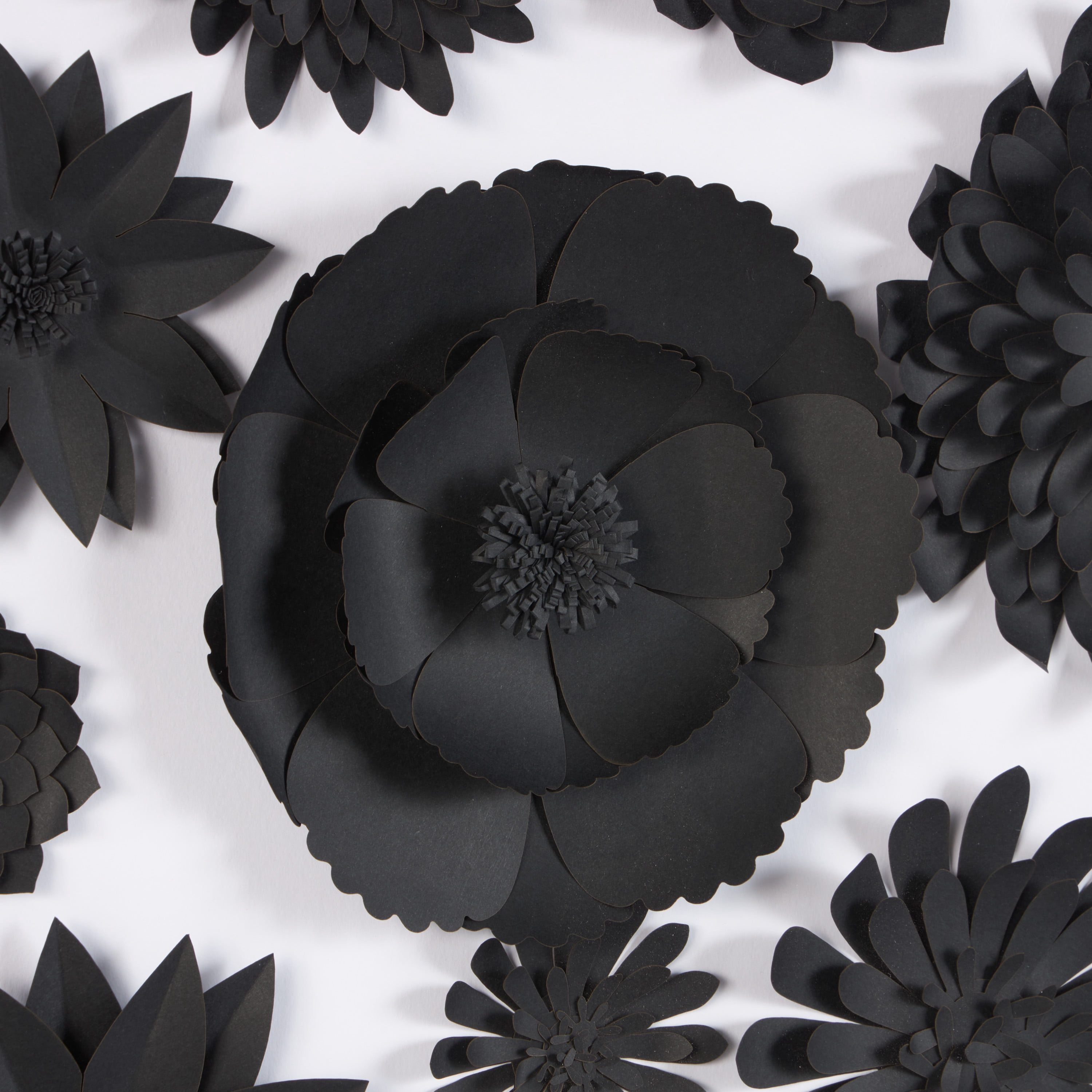20" x 20" Black Floral Cluster Shadow Box with Varying Shapes and Sizes, by DecMode
