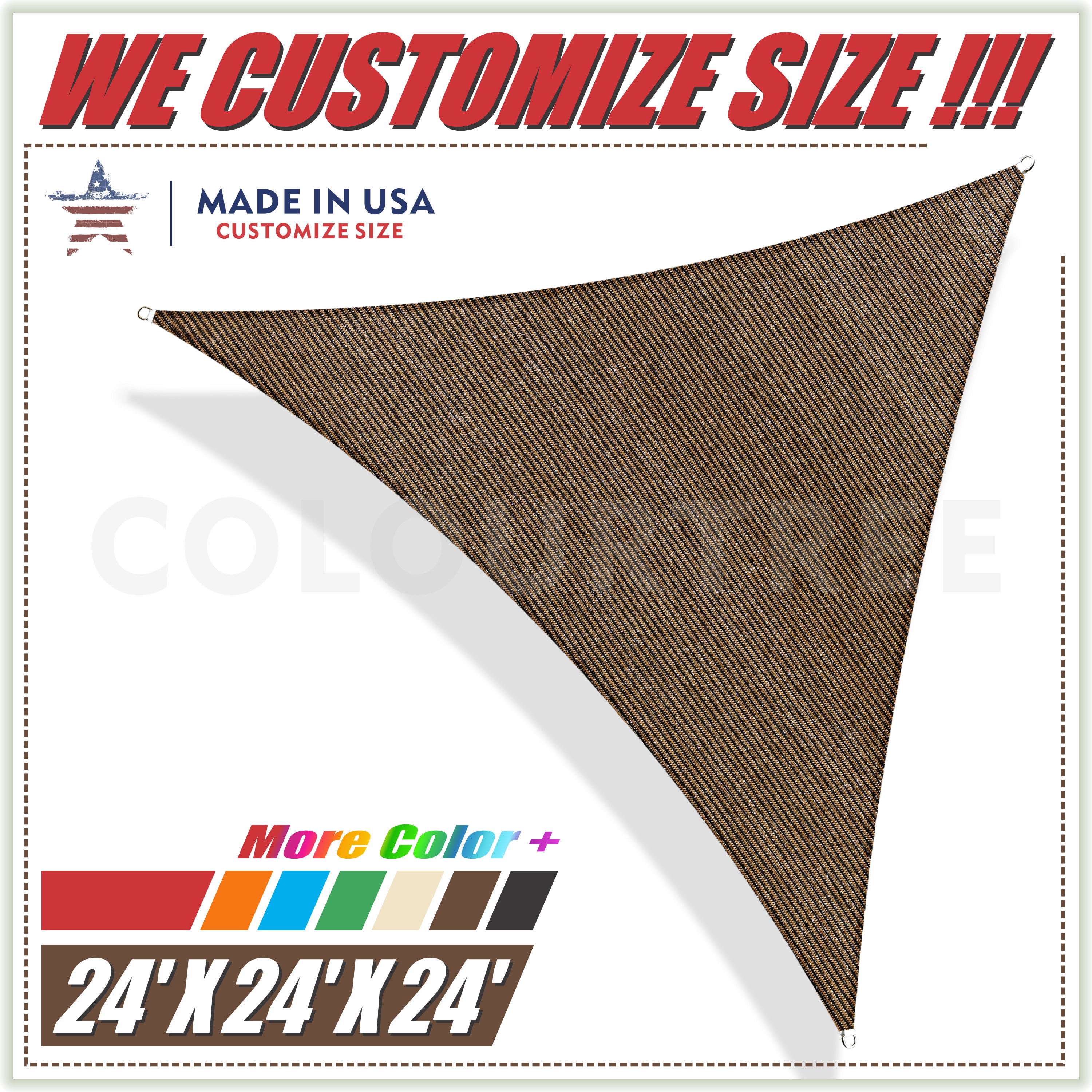 ColourTree 24' x 24' x 24' Sun Shade Sail Triangle Canopy Beige Brown CustomSize 