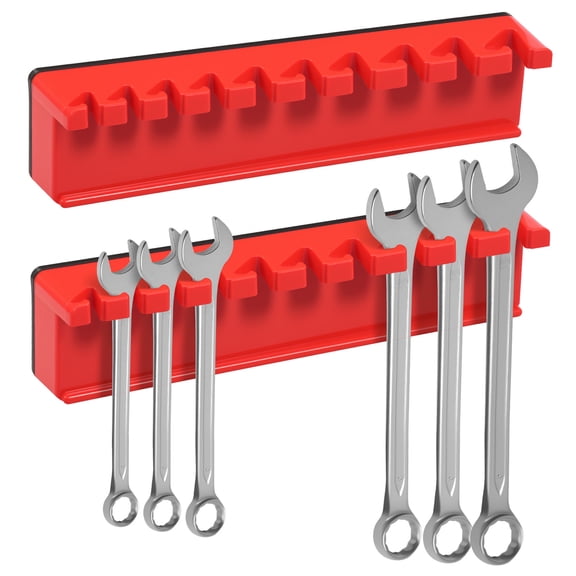 2Pcs Magnetic Wrench Organizer 10 Slots Wrenches Holder Fits SAE 3/8 inch to 15/16 inch and Metric Spanner Rack Set to Keep Tools Organized