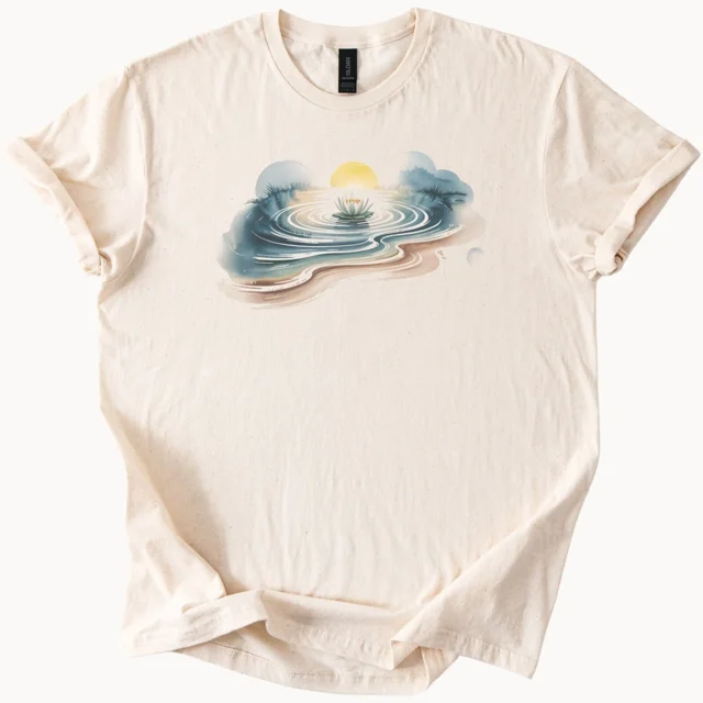 ALVORD Lotus Water Ripple Sunset Zen Shirt Nature Graphic Tee Unisex S-5XL