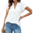 thumbnail image 3 of Womens Blouse V Neck Ruffle Sleeve Flowy Shirts Dressy Casual Cute Summer Tops White M, 3 of 9