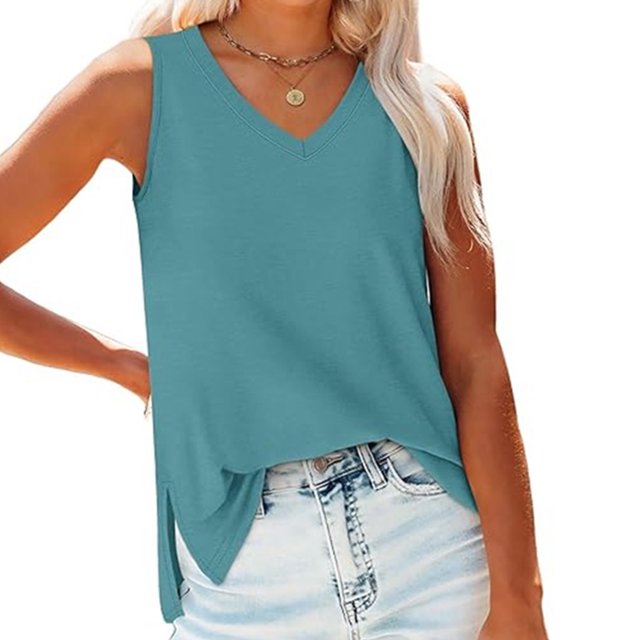 Soki Womens Sleeveless Tank Tops V Neck Racerback Relaxed Fitted Casual Tee
