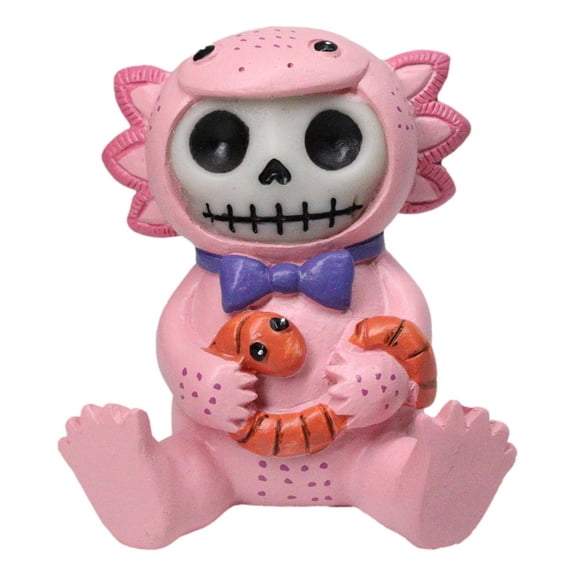 Furrybones Cute Pink Loti The Axolotl Holding Worm Skeleton Figurine Furry Bones
