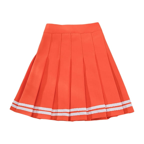 Women's Color Block A Line Mini Skirt Casual Pleated Daily Wear Versatile Orange L