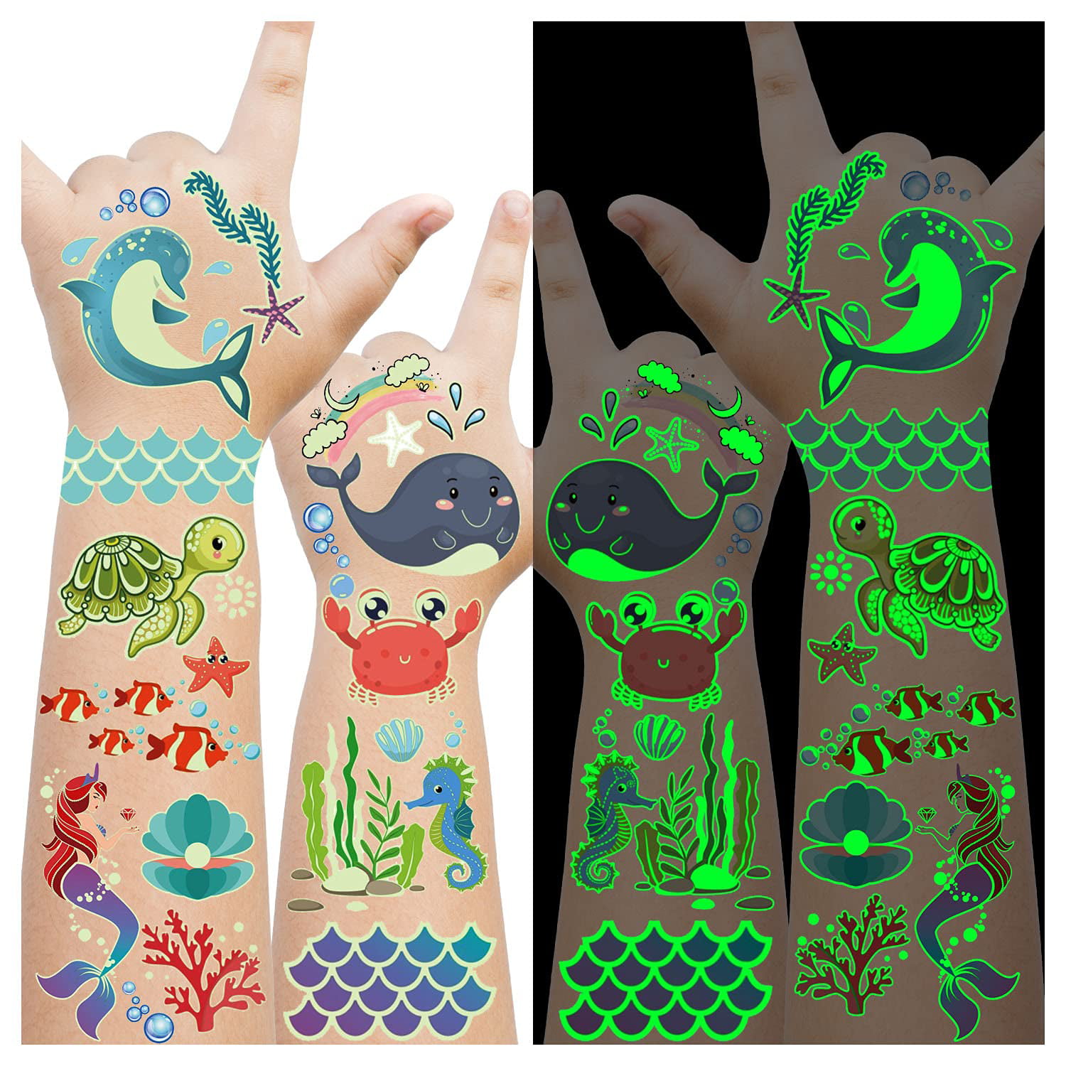 Luminous Underwater Sea Birthday Party Decorations, 145 Styles Glow  Temporary Tattoos for Kids, Under Sea Ocean Beach Pool Party Supplies  Favors, Sea Animals Tattoo Stickers - 12 Sheets 