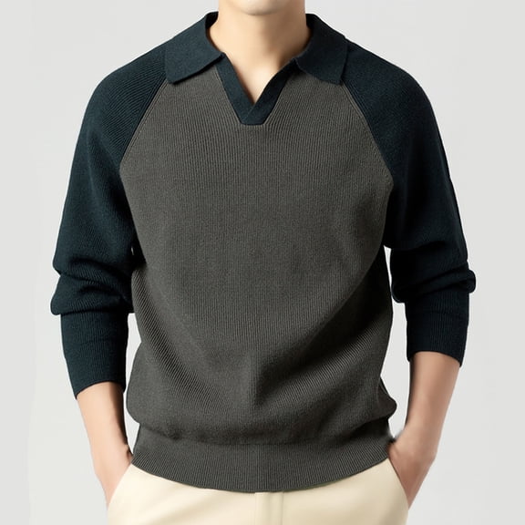 SDNall Men's Raglan Sleeve Sweater, Solid Color Knit Pullover with V-Neck Collar for Casual Style