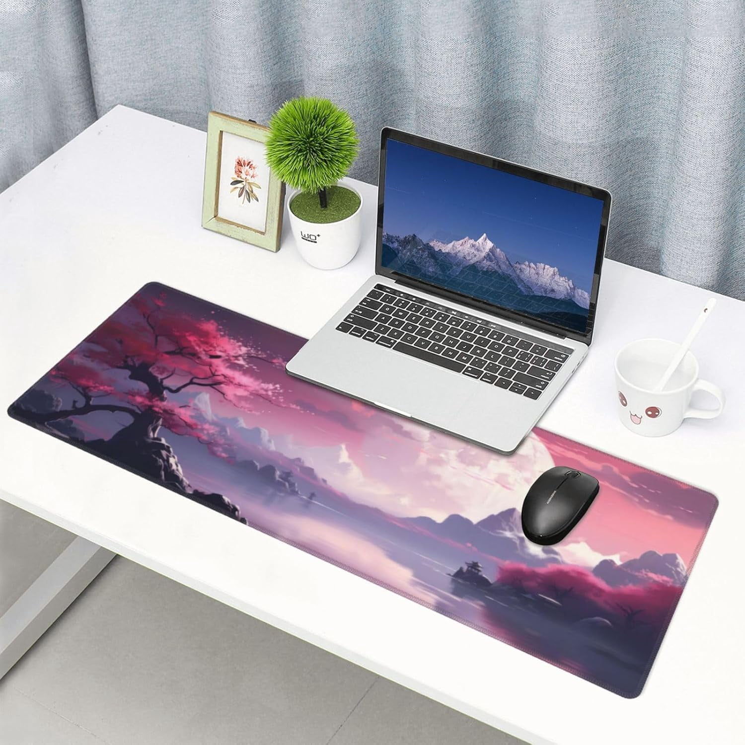 PCS Watercolor Japanese Large Gaming Mouse Pad,Japanese Mouse Pad 31.5 x 11.8 in Mat Desk Pad,Large Desk Mat,Extended Keyboard Mousepad with Non-Slip Base and Stitched Edge for Desk Home Office