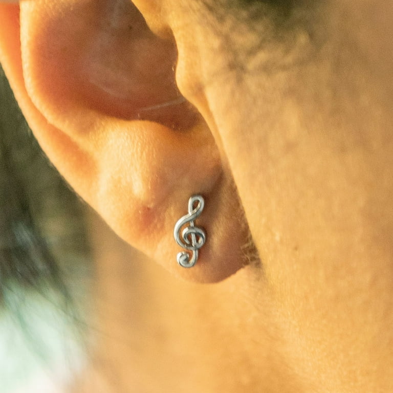 Empire Cove 24K White Gold Dipped Jewelry Sterling Silver Music Note Stud Earrings