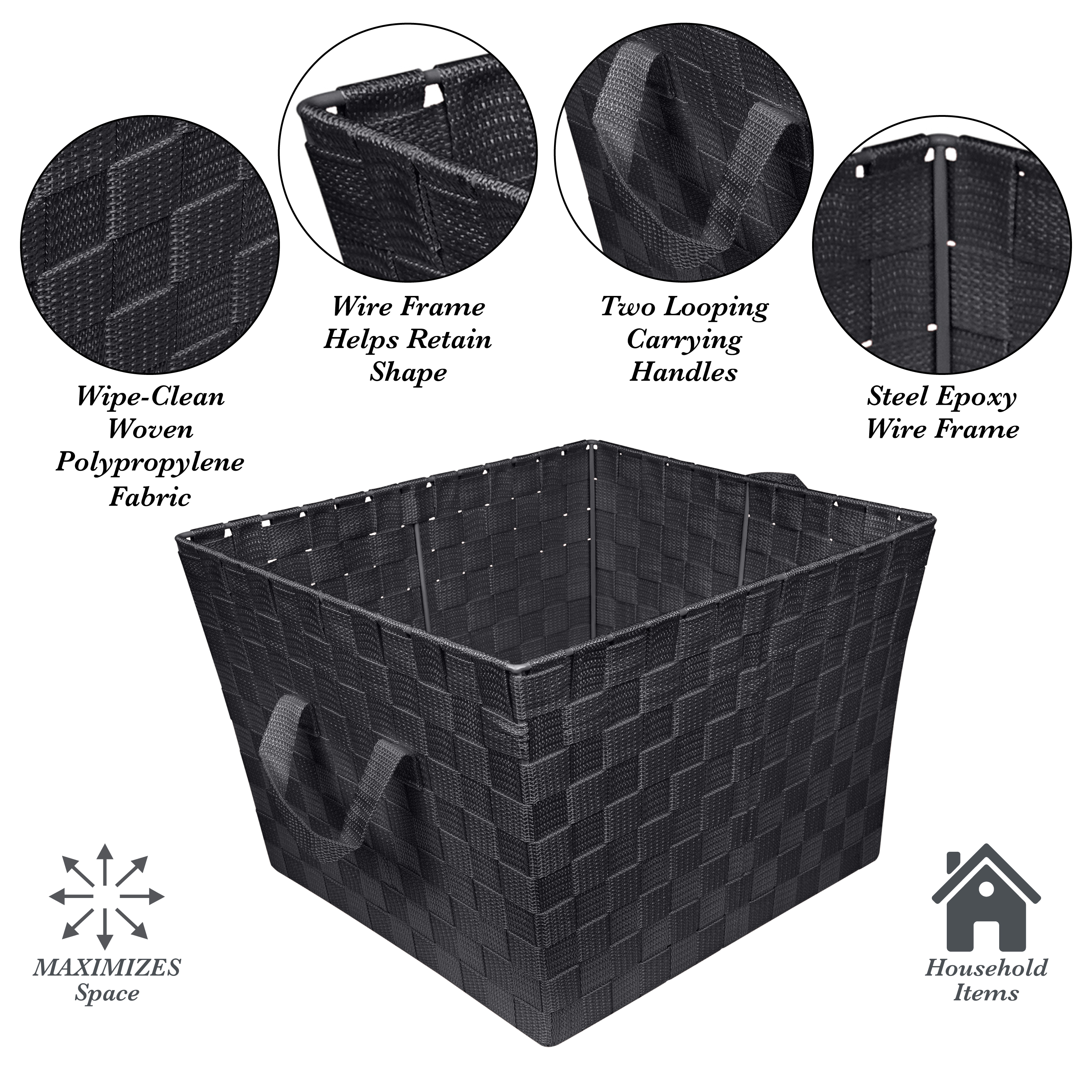 Simplify Large Woven Fabric Storage Basket in Black - image 3 of 8