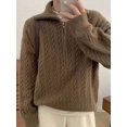 thumbnail image 4 of Women'S Sweaters Fall Winter Quarter Zip Long Sleeves Casual Ribbed Cable Knit Pullover Brown One size, 4 of 7