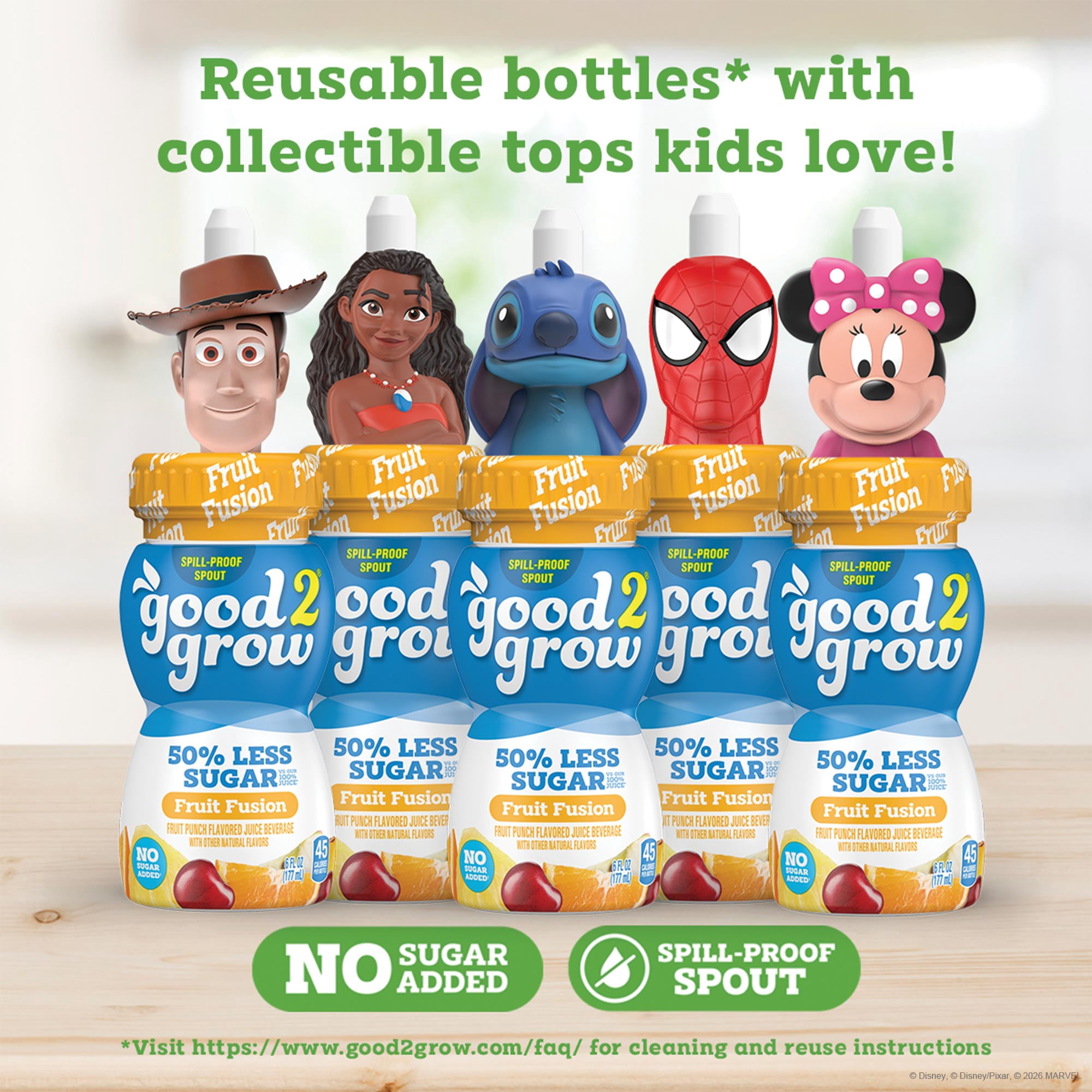 (4 pack) good2grow 6 oz 50% Less Sugar Fruit Fusion Juice Single Serve (Character Tops Vary)