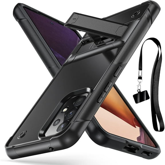 for Samsung Galaxy A53 5G Case, Heavy Duty Shockproof Protective Case,Military Grade Protection,Scratch Resistant,Slim Thin Case,with Stand,with Lanyard,Black 6-sam a53-01
