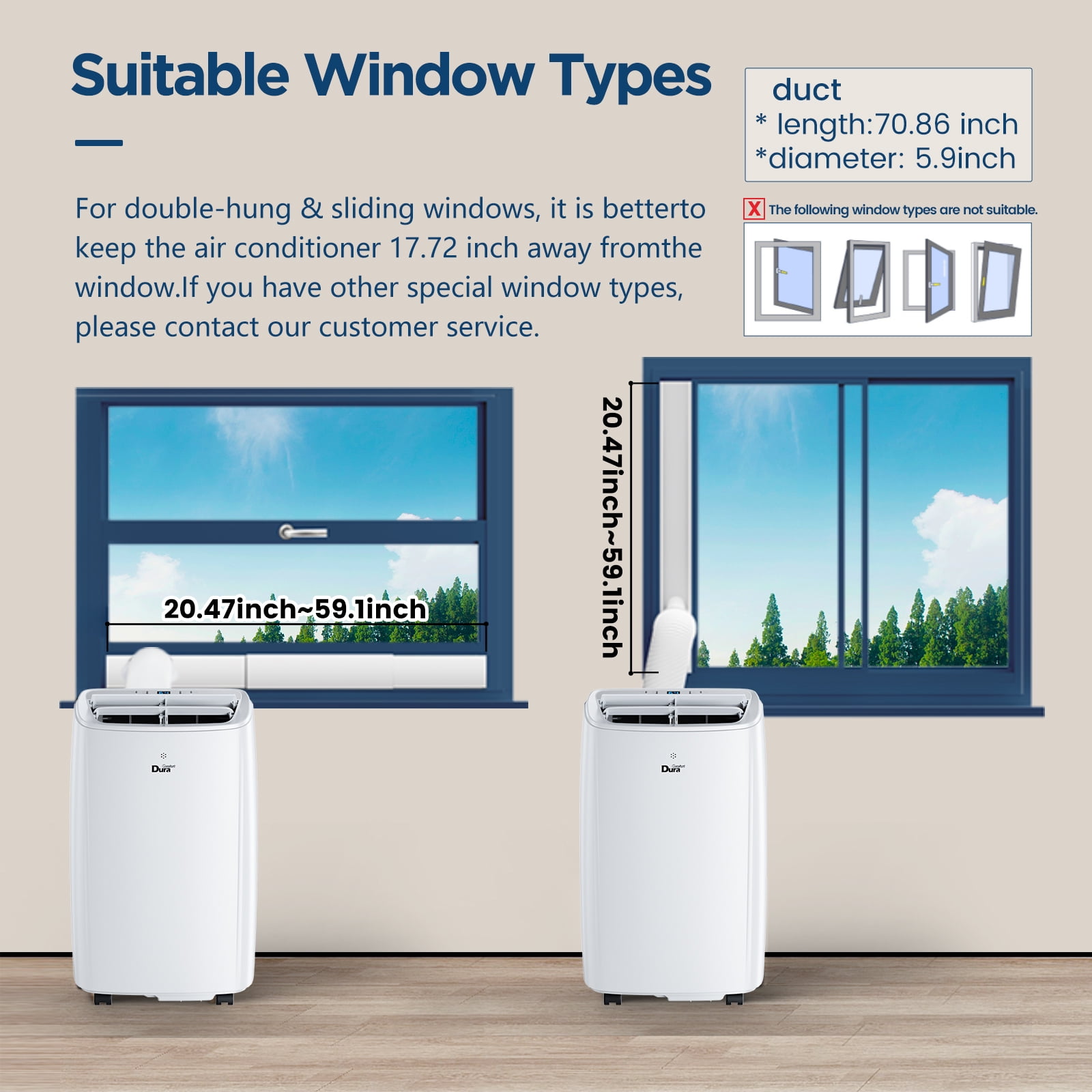 DuraComfort Portable Air Conditioner 10000BTU with Dehumidifier,  Fan, Cool, for room ups to 300Sq.Ft, 6300BTU SACC