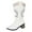White, variant on Embroidery Knee High Cowboy Boots Women Stacked Heel Splice Leather Wide Calf Pull on Long Cowgirl Booties