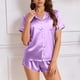thumbnail image 1 of TaTaai Spring Summer Solid Color Pajama Sets for Women Satin Short Sleeve Shirt Turndown Collar Elastic Shorts 2PC Comfy Casual Sleepwear Lounge Outfits Gift, 1 of 8