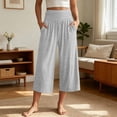 thumbnail image 2 of CAIVO Women Casual Fold Over Waistband Yoga Pants Flowy Gaucho Pants With Pleated Detail Wide Leg Cropped Calf Length Comfort Solid Color Breathable Trousers, 2 of 5