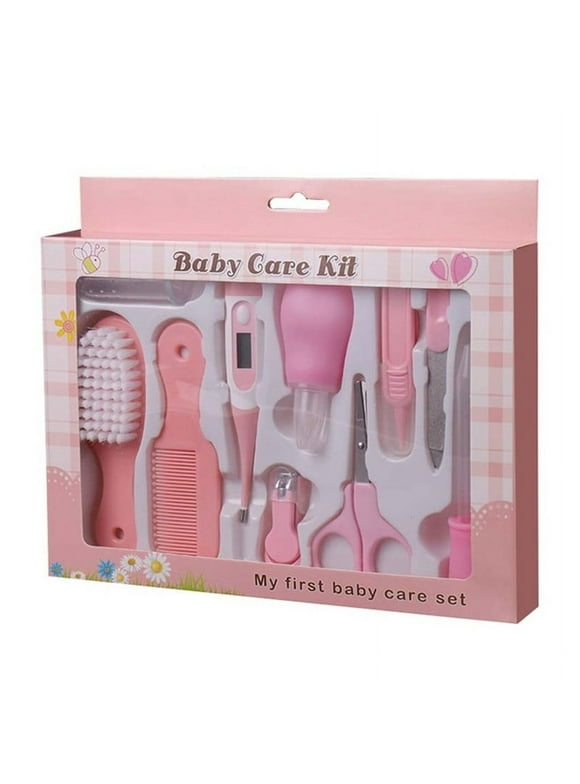 10Pcs/Set Portable Newborn Baby Tool Kits Baby Health Care Set Kids Grooming Kit Safety Cutter Nail Care Set for Baby (Pink)