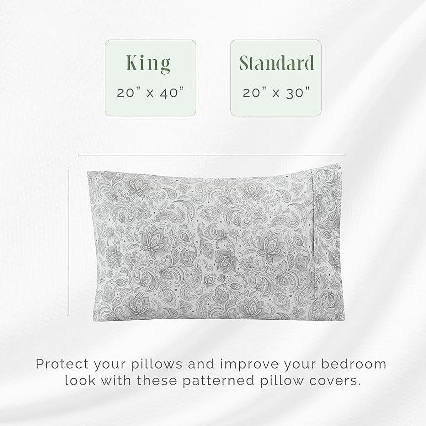 Elegant Comfort Set of 2 Ultra Soft Floral Pint Pillowcases - 1500 Hotel Quality Microfiber, Smooth Envelope Closure - King, Paisley Gray