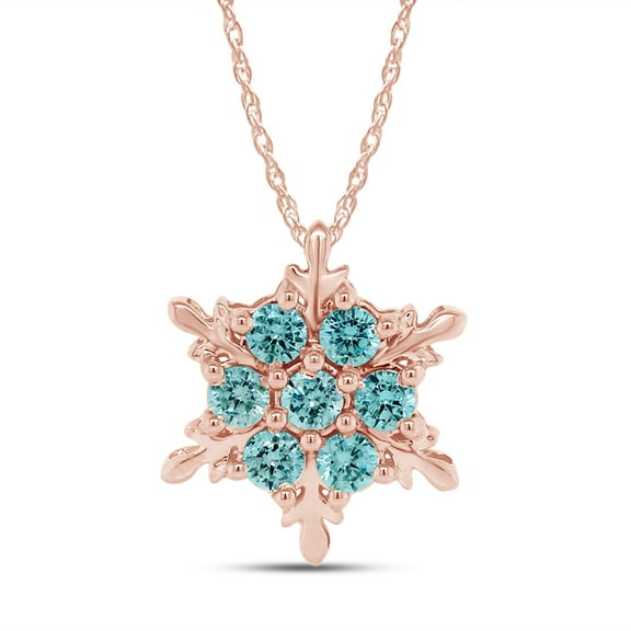 AFFY Elsa Frozen Crystal Snowflake Princess Womens Pendant Necklace 14k Rose Gold Over 925