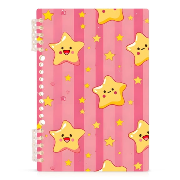 Cute Stars on Pink Stripe Spiral Journal Notebook College Ruled Notebook 8.3" x 5.7" A5 Lined Thick Paper Page