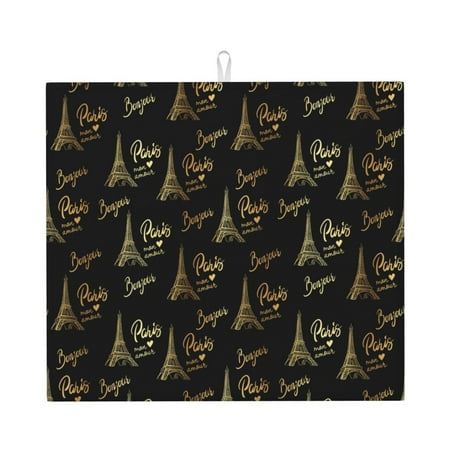 

Vsdgher Eiffel Tower Print Dish Drying Mat Kitchen Counter Mat Dish Drying Pad for Dishes Utensils Pots and Pans 16 x 18