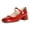 Red, variant on YDN Women's Lovely Low Chunky Heel Mary Jane Pumps Closed Toe Pearls Buckle Strap Shoes Daily Casual Dress Size 7 Blue