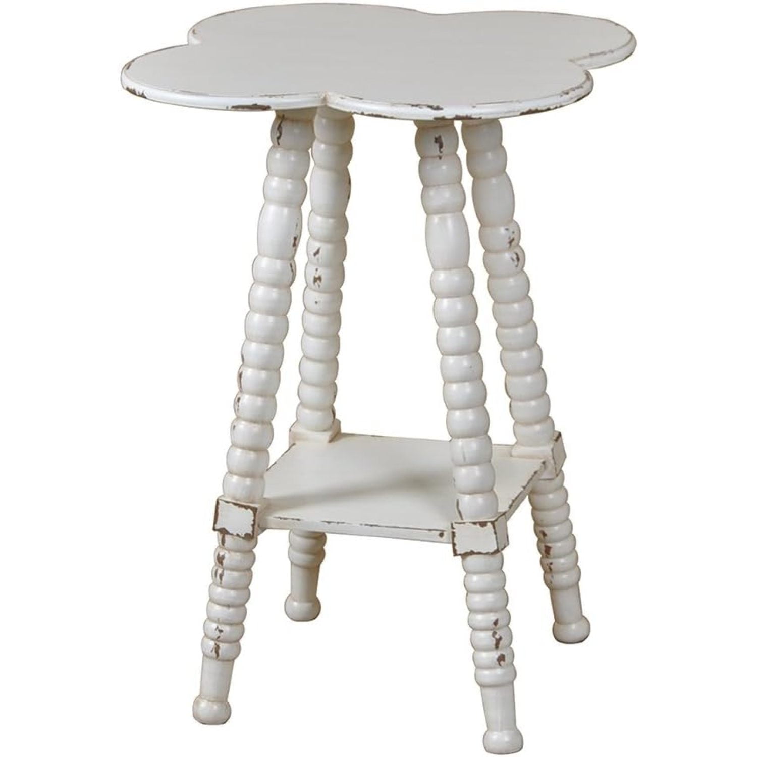 Charming Clover Beige Wood and Metal Accent Table with Storage