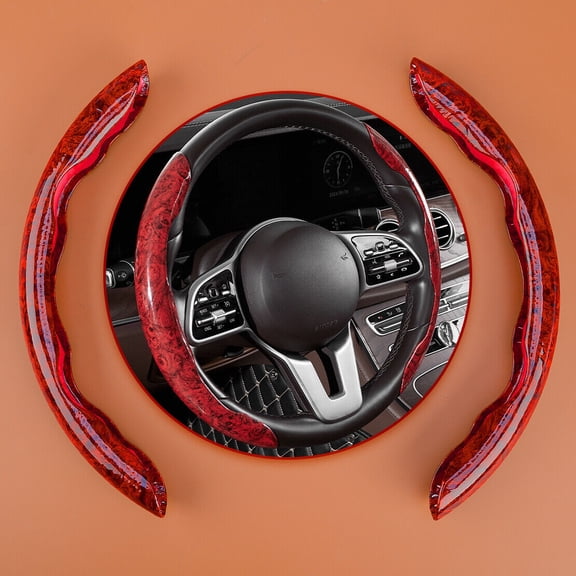 Red Wood Grain Universal Car SteeringWheel Cover Non-Slip