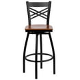 thumbnail image 3 of Emma + Oliver Black Metal "X" Back Swivel Barstool, Cherry Wood Seat, 3 of 6